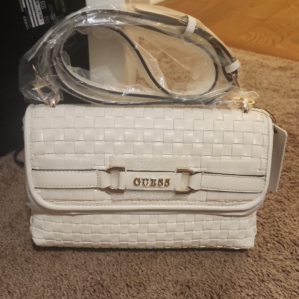 GUESS Ivory Woven Crossbody Bag